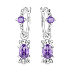 925 Sterling Silver Blue Purple Iris Flower Drop Earrings Trendy Jewellery