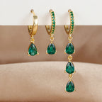 3PCS Stainless Steel Zircon Water Drop Hoop Earrings 18K Gold Heart