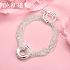 925 Sterling Silver 8-inch Tassel Round Bracelet Women Wedding Jewellery Gift