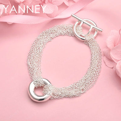 925 Sterling Silver 8-inch Tassel Round Bracelet Women Wedding Jewellery Gift