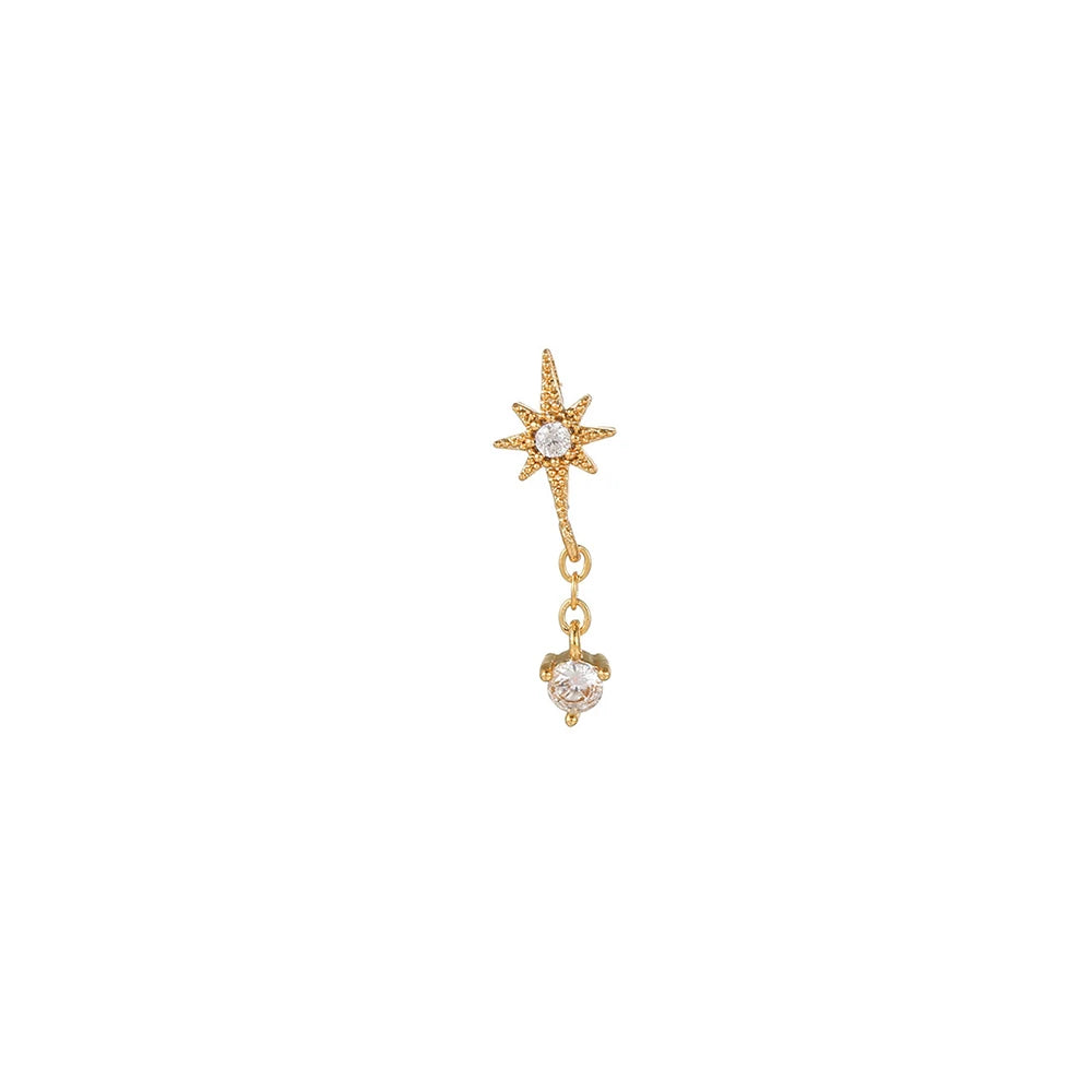 1PC Stainless Steel Cubic Zirconia Chain Hoop Earrings Star Moon