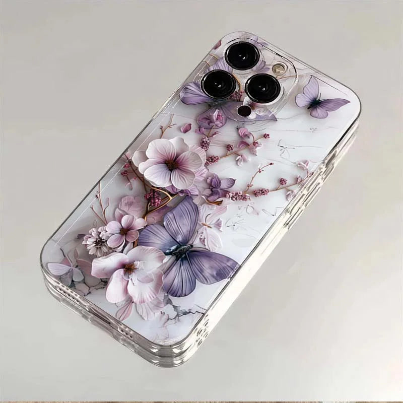 Butterfly Flower Pattern Case for iPhone 17 16 15 14 13 12 11 Pro Max XR Soft