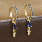 Classic Dark Blue Zircon Triangle Square Piercing Earrings Steel