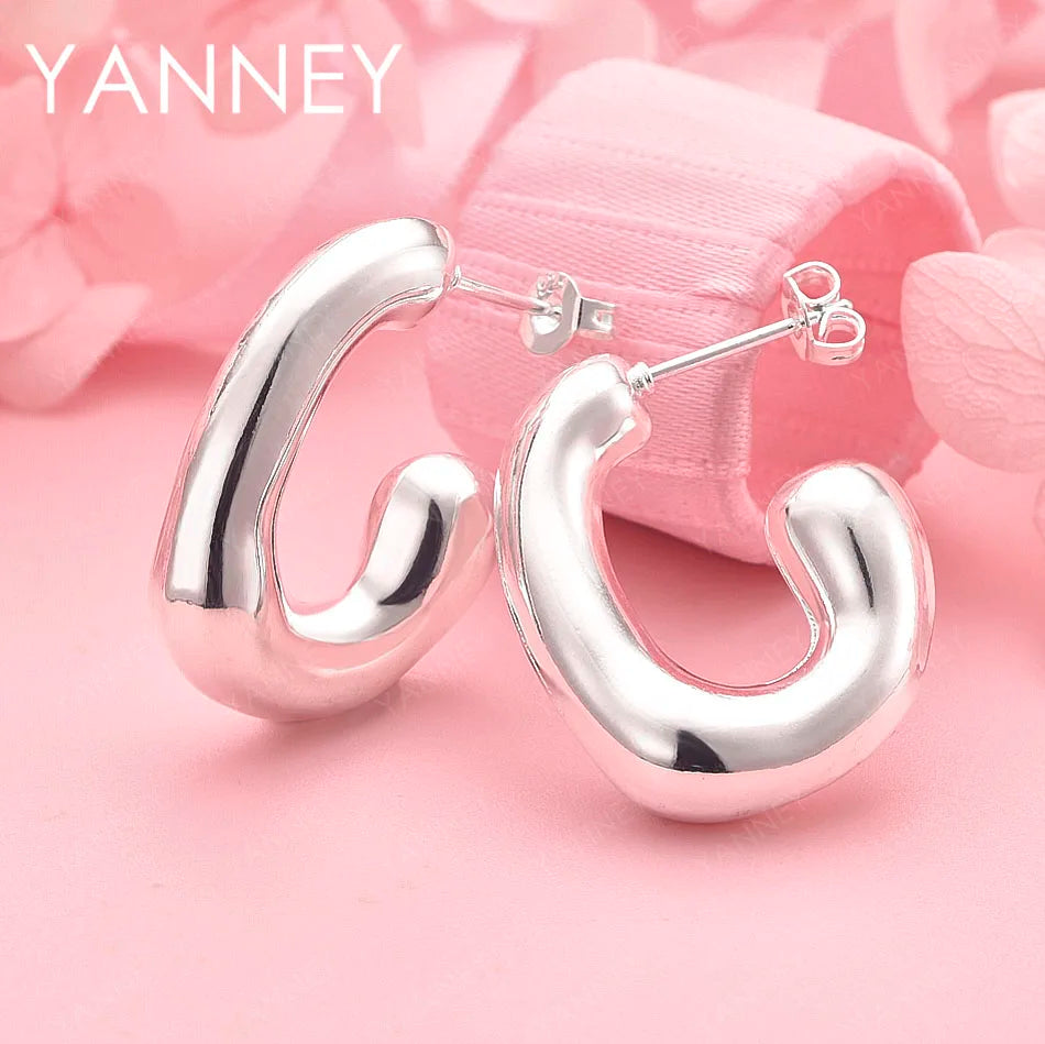 925 Sterling Silver Geometric Stud Earrings Women Luxury Wedding Jewellery