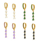 2PCS Stainless Steel Zirconia Small Hoop Earrings Water Drop Pendant