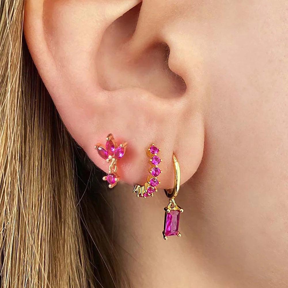 3PCS Vintage Stainless Steel Huggie Ear Piercing Sets Square Hoop
