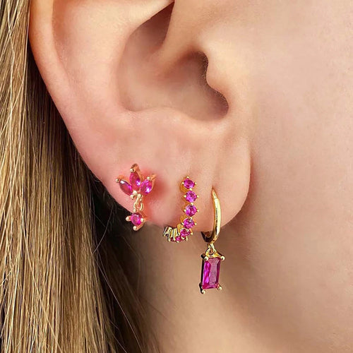 3PCS Vintage Stainless Steel Huggie Ear Piercing Sets Square Hoop