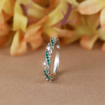 Minimalist Small Green Stone Crossed Rings For Women Silver Color Stacking Thin Wedding Bands Daily Party Zircon Finger Jewelry