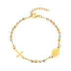 Stainless Steel Virgin Mary St Benedict Cross Bracelet, Bead Chain Bracelet Women Religious Jewelry