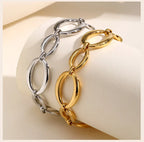 Stainless Steel Oval Fancy Link Chain Bracelets For Women, Chunky Thick Geometric Bangle Hypoallergenic Jewelry