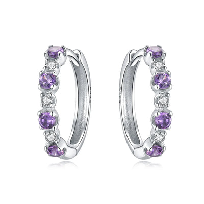 925 Sterling Silver Purple Inlaid Stone Versatile Hoop Earrings Birthday Gift