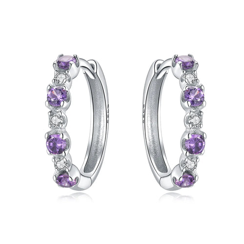 925 Sterling Silver Purple Inlaid Stone Versatile Hoop Earrings Birthday Gift
