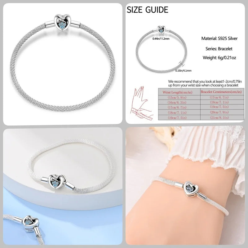 925 Silver 17-20CM Heart Pave Zirconia Original Bracelets Infinity Bracelet Fit DIY Charms Bead Birthday Jewelry Gifts Hot Sale