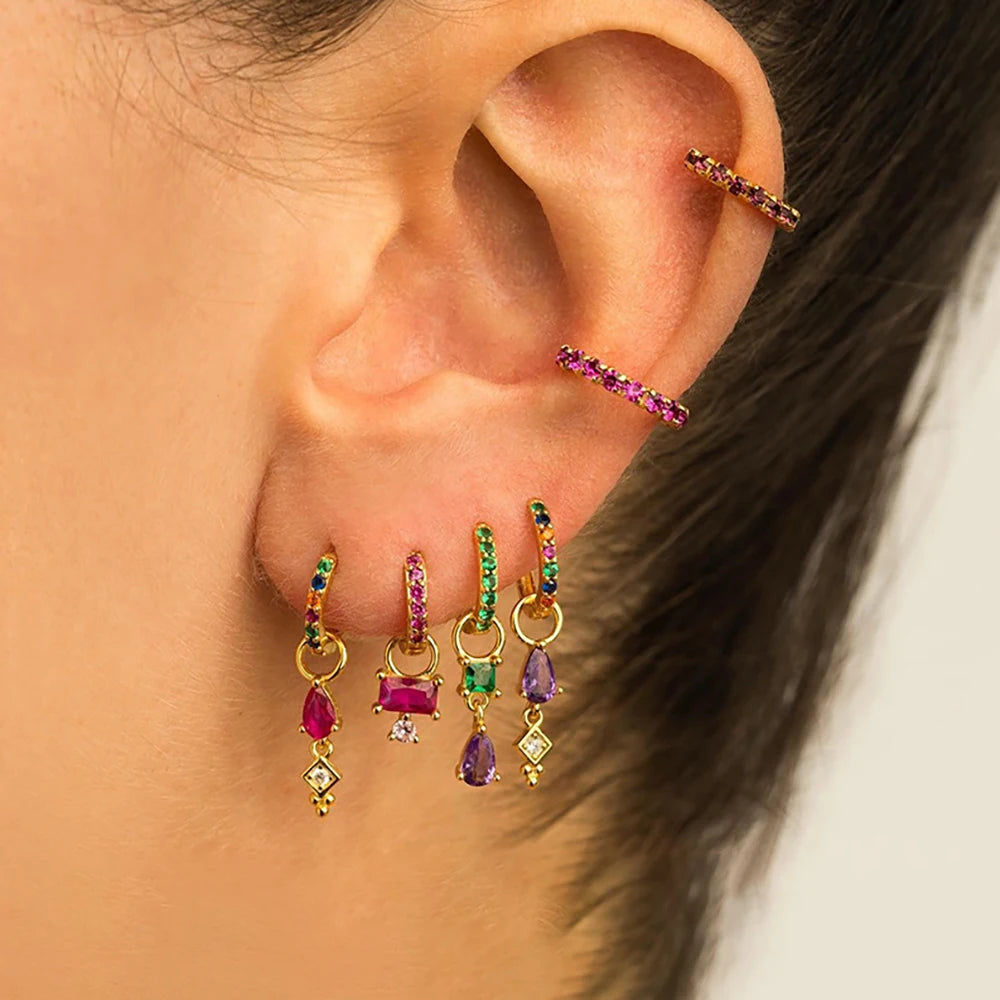 2PCS Trendy Stainless Steel Water Drop Hoop Earring 18K Gold Plated