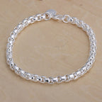 Square Solid Chain Bracelet 925 Sterling Silver Men Women Party Fashion Gift