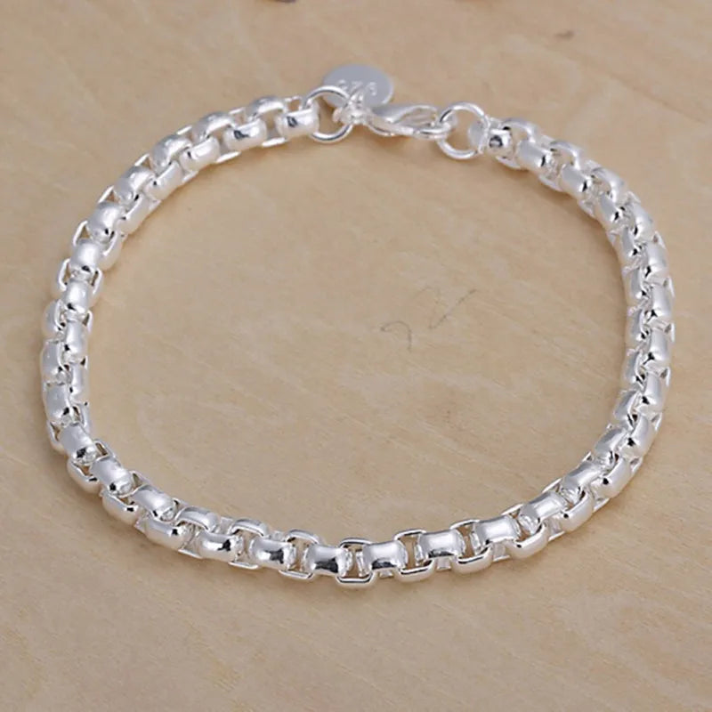 Square Solid Chain Bracelet 925 Sterling Silver Men Women Party Fashion Gift