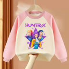 Girls O-Neck Spliced Long Sleeve Hoodies Cartoon Print Casual Pullovers