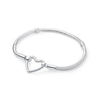 Original 925 Sterling Silver Bracelets Bangles Love Heart Clip Charms Beads Snake Chains For Women Rose Gold DIY Luxury Jewelry