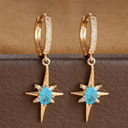 Luxury Crystal Zirconia Star Hoop Earrings Gold Plated Geometric