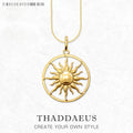 Gold Colour Sun Pendant Necklace Ethnic 925 Sterling Silver Men Women Gift