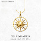 Gold Colour Sun Pendant Necklace Ethnic 925 Sterling Silver Men Women Gift