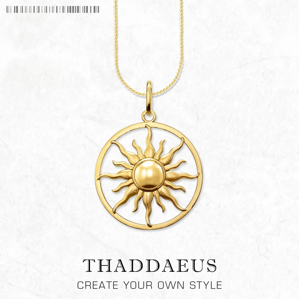 Gold Colour Sun Pendant Necklace Ethnic 925 Sterling Silver Men Women Gift
