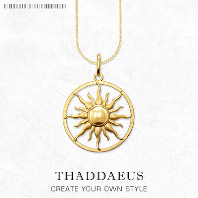 Gold Colour Sun Pendant Necklace Ethnic 925 Sterling Silver Men Women Gift