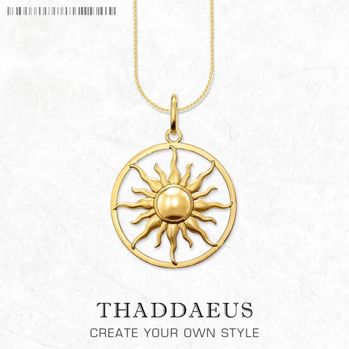 Gold Colour Sun Pendant Necklace Ethnic 925 Sterling Silver Men Women Gift