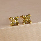 Exquisite Green Zircon Flower Hoop Earrings 18K Gold Plated Steel