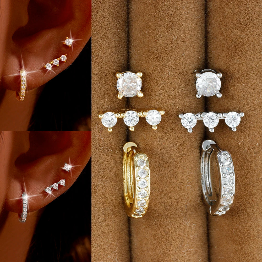 3PCS Stainless Steel Gold Colour Huggie Minimal Hoop Earrings Set