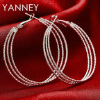 925 Sterling Silver 50mm Frosted 3 Circle Hoop Earrings Women Fashion Wedding