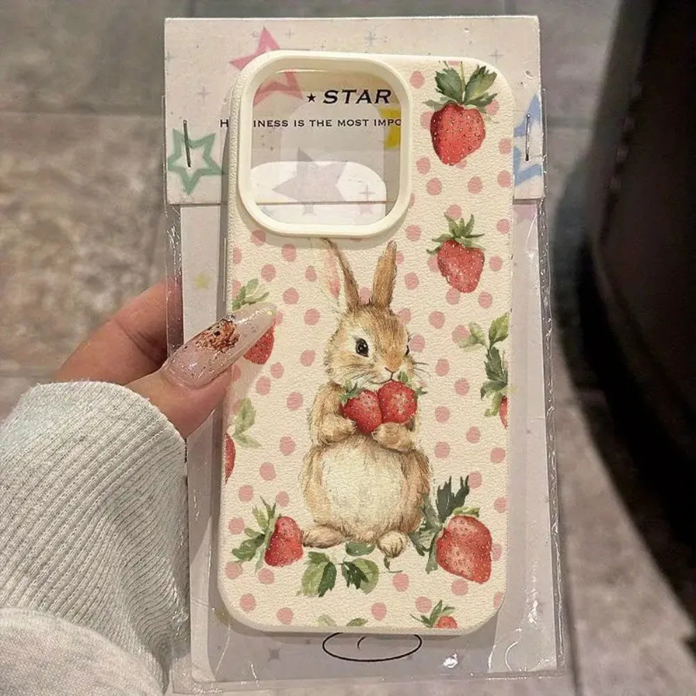 Cute Strawberry Rabbit Lychee Case for iPhone 17 16 15 14 Pro Max
