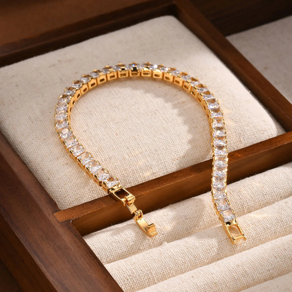 Cubic Zirconia Tennis Bracelet for Women, 18K Gold Plated Stainless Steel CZ Chain, Bridesmaid Jewelry Non Tarnish