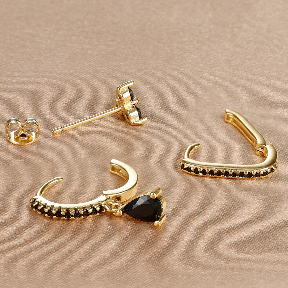 3PCS Water Drop Huggie Hoop Earrings Three-petal Flower Studs