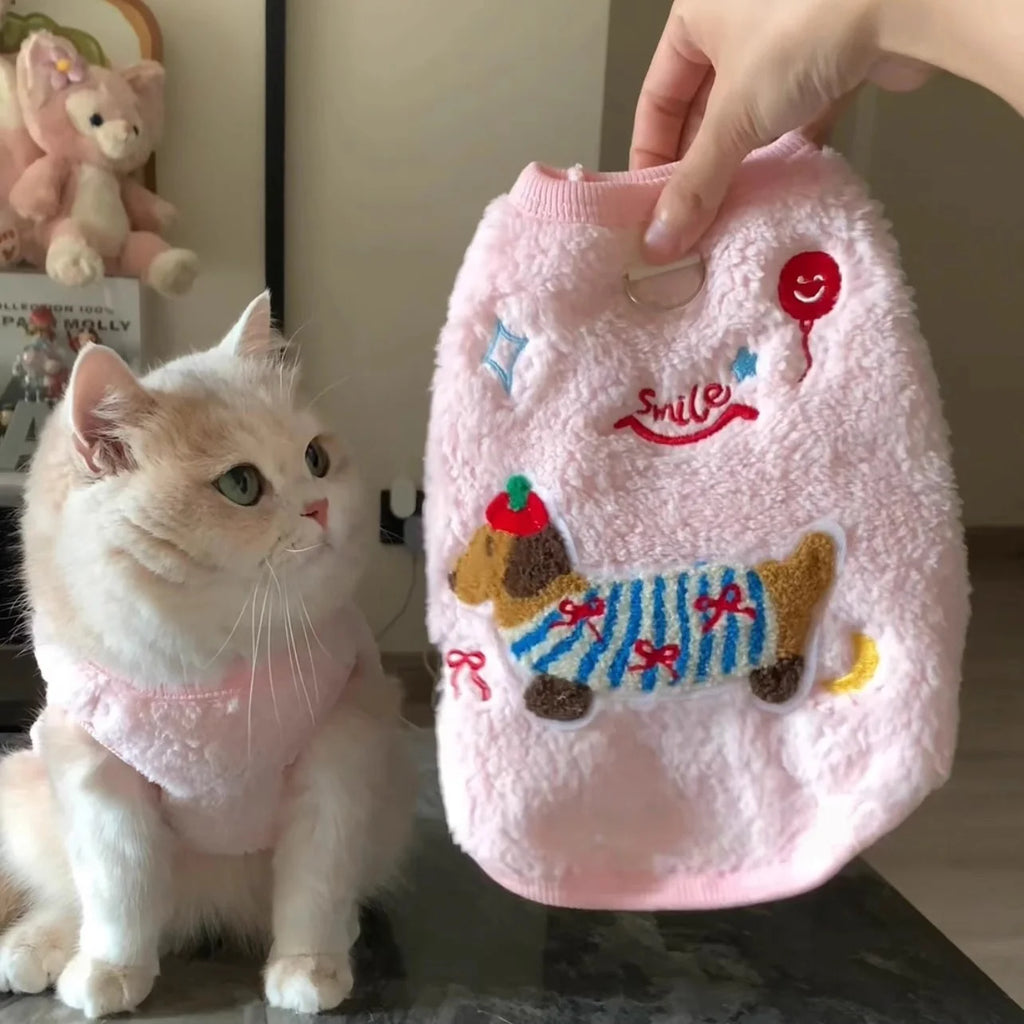 Cozy Cat Vest Indoor Winter Warm Plush Fleece Jacket Puppy Kitten Clothes