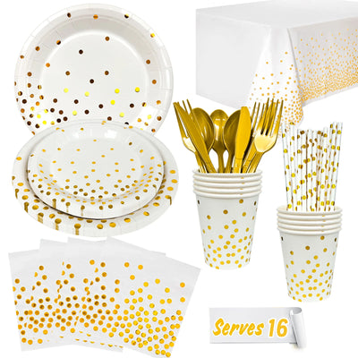 129pc White and Gold Party Supplies Paper Plates Napkins Set - Ship from UK