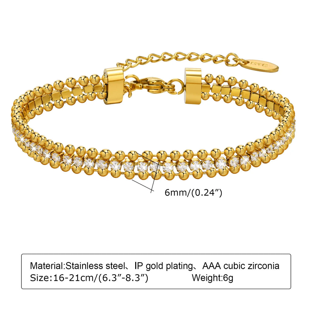 Charms Tennis Bracelet for Women, Cubic Zirconia Chain Bracelet Adjustable,Stainless Steel Miami Link CZ Bangle Gift