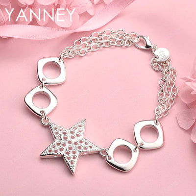 925 Sterling Silver 8-inch Star Square Bracelet Women Wedding Jewellery Gift