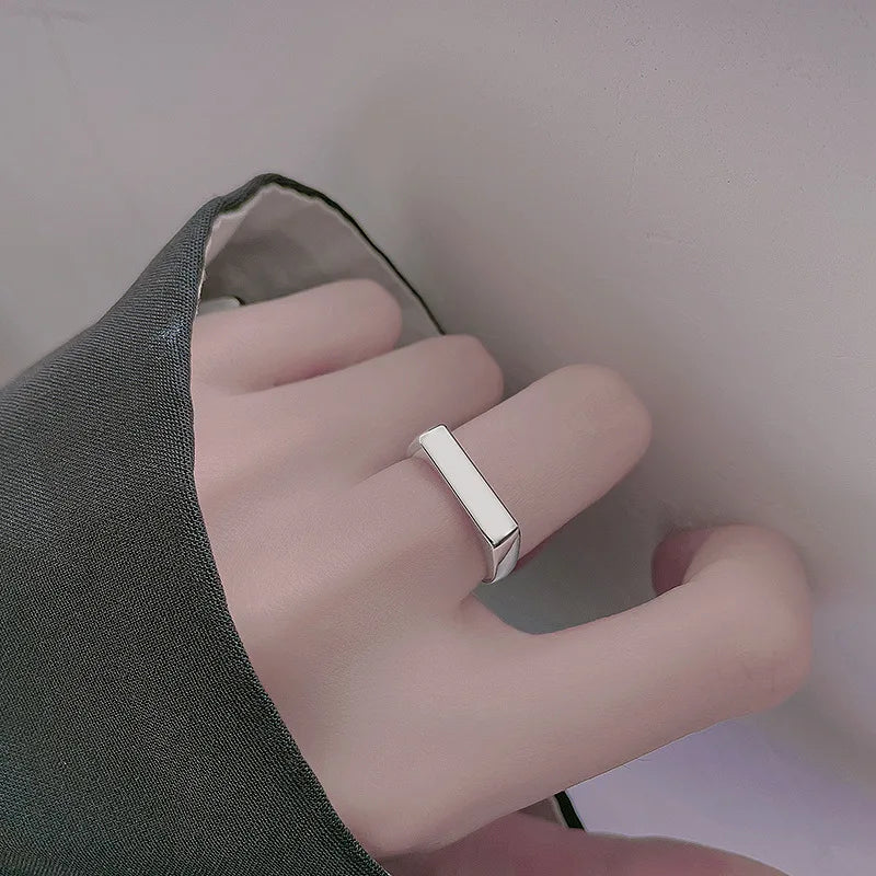 925 Sterling Silver Smooth Surface Rectangle Ring Wedding Engagement Luxury Aesthetic Jewellery