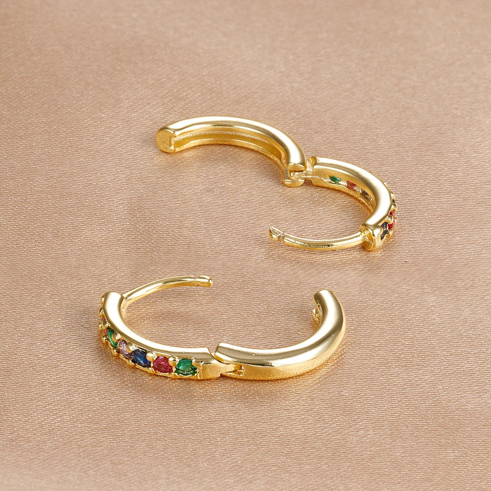Stainless Steel Colourful Zirconia Huggie Minimal Hoop Earrings