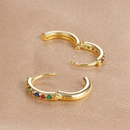 Stainless Steel Colourful Zirconia Huggie Minimal Hoop Earrings
