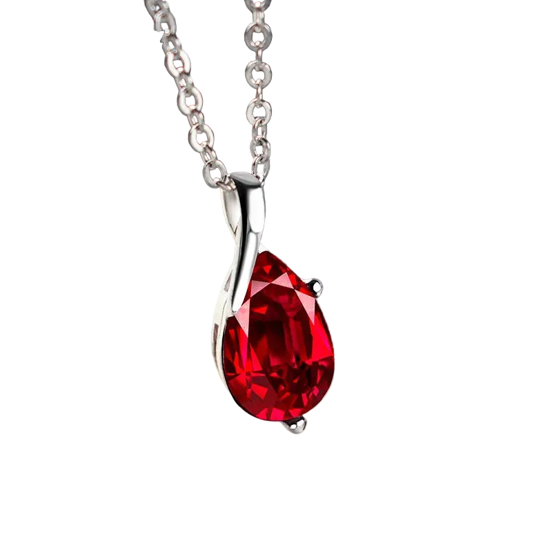 925 Sterling Silver Angel Tears Red Crystal Pendant Necklace for Women
