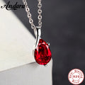 925 Sterling Silver Angel Tears Red Crystal Pendant Necklace for Women