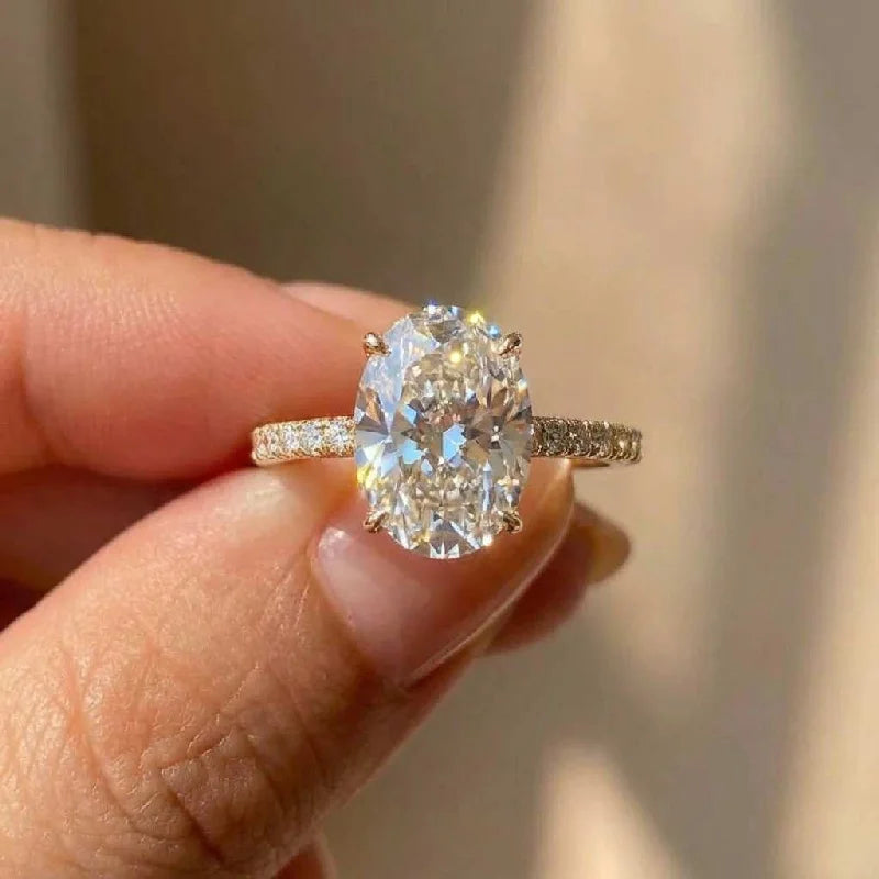 925 Sterling Silver Zircon Gorgeous Shiny Oval Stone Ring Engagement Wedding Luxury Fine Jewellery