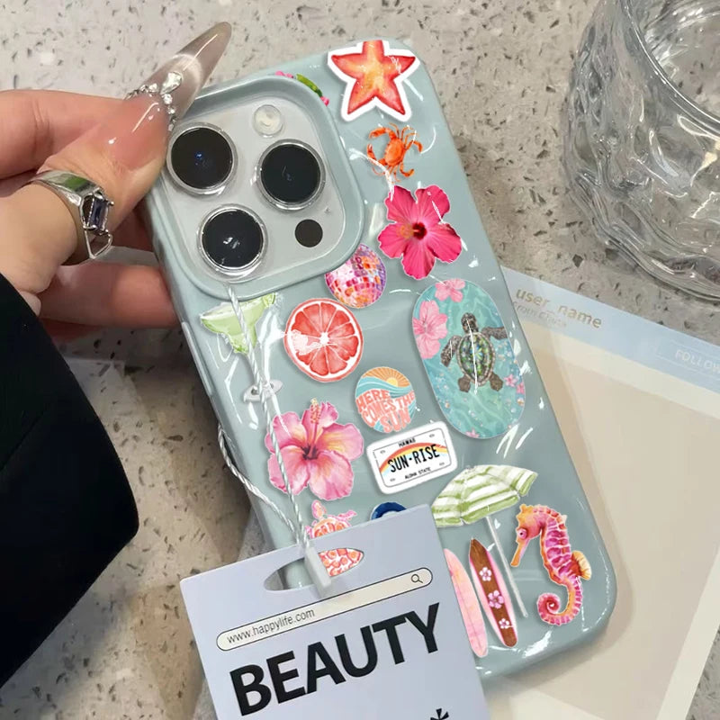 Ocean Flower Seahorse Turtle Case for iPhone 17 16 15 14 13 12 11 Pro Max