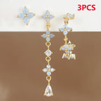 3PCS Zircon Flower Pendant Earring Sets Stainless Steel Cartilage