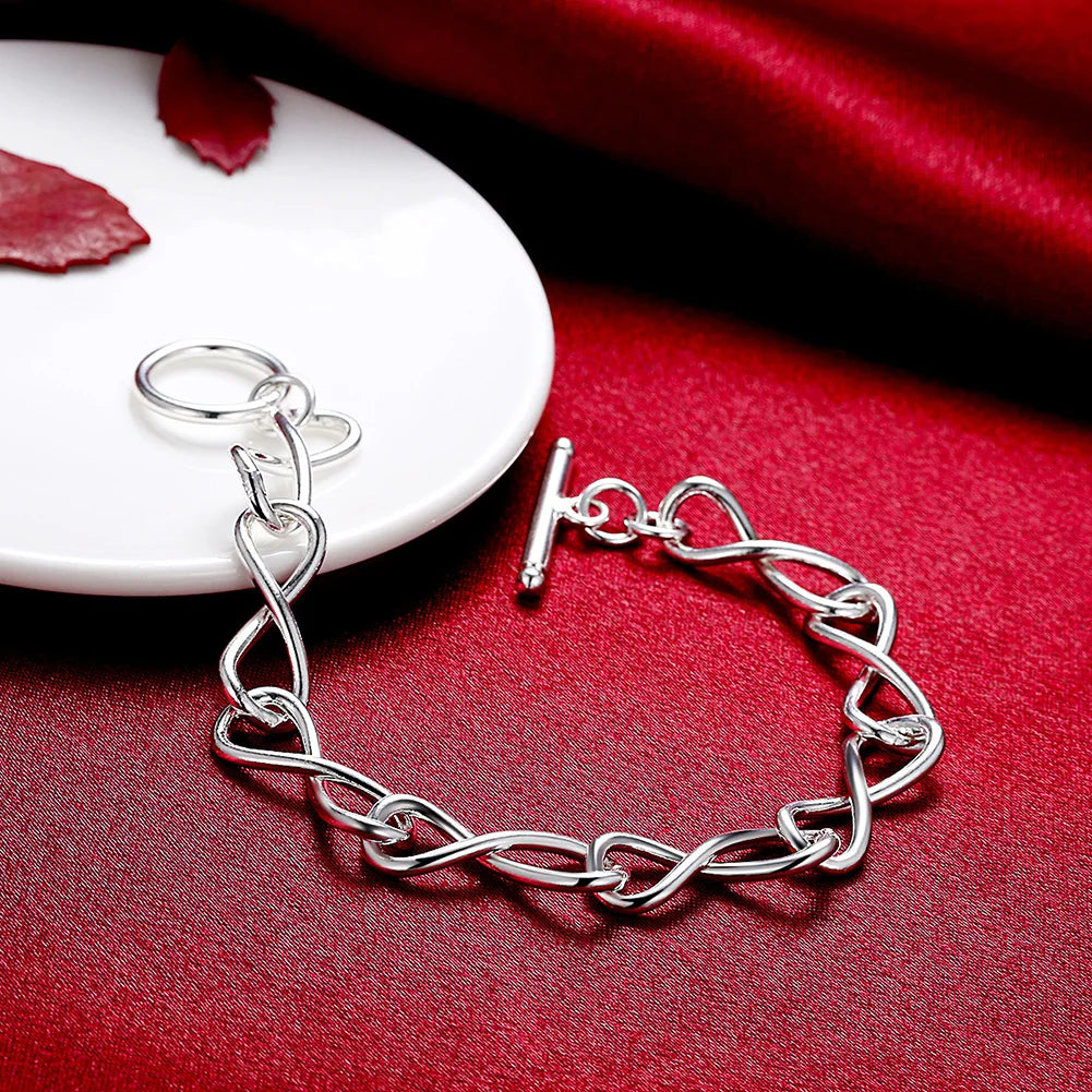 Twisted Circle Chain Bracelet 925 Sterling Silver Luxury Fashion Lovers Gift