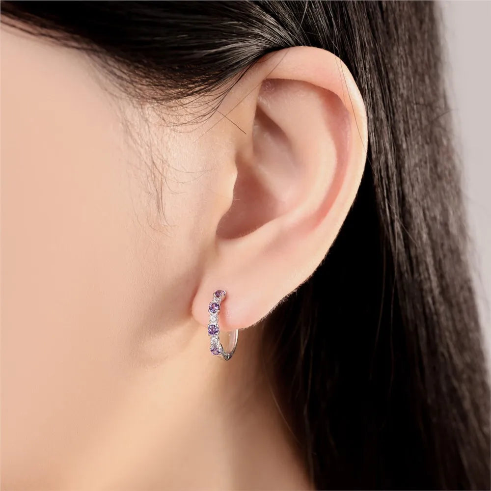 925 Sterling Silver Purple Inlaid Stone Versatile Hoop Earrings Birthday Gift