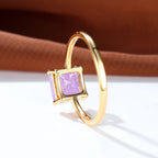 Delicate Purple Yellow Ice Flower Stone Square Rings For Women Silver Gold Color White Zircon Thin Wedding Bands Party Jewelry