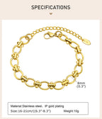 18k Gold Plated Chunky Oval Link Chain Bracelets for Women Thick Stainless Steel Jewelry